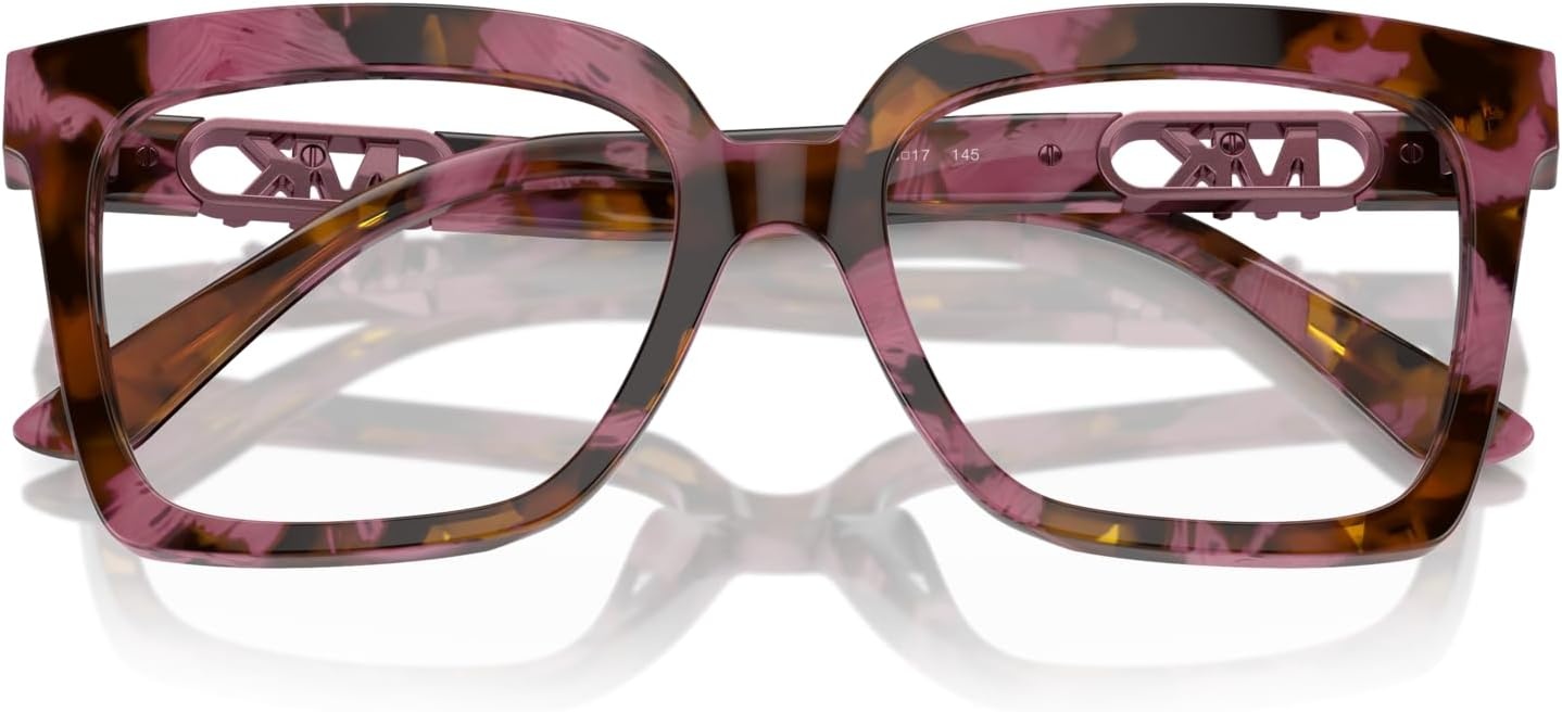 image:imageMichael Kors womens Mk4119f Nassau Low Bridge Fit Square Prescription Eyewear FramesPlum Graphic TortoiseDemo Lens
