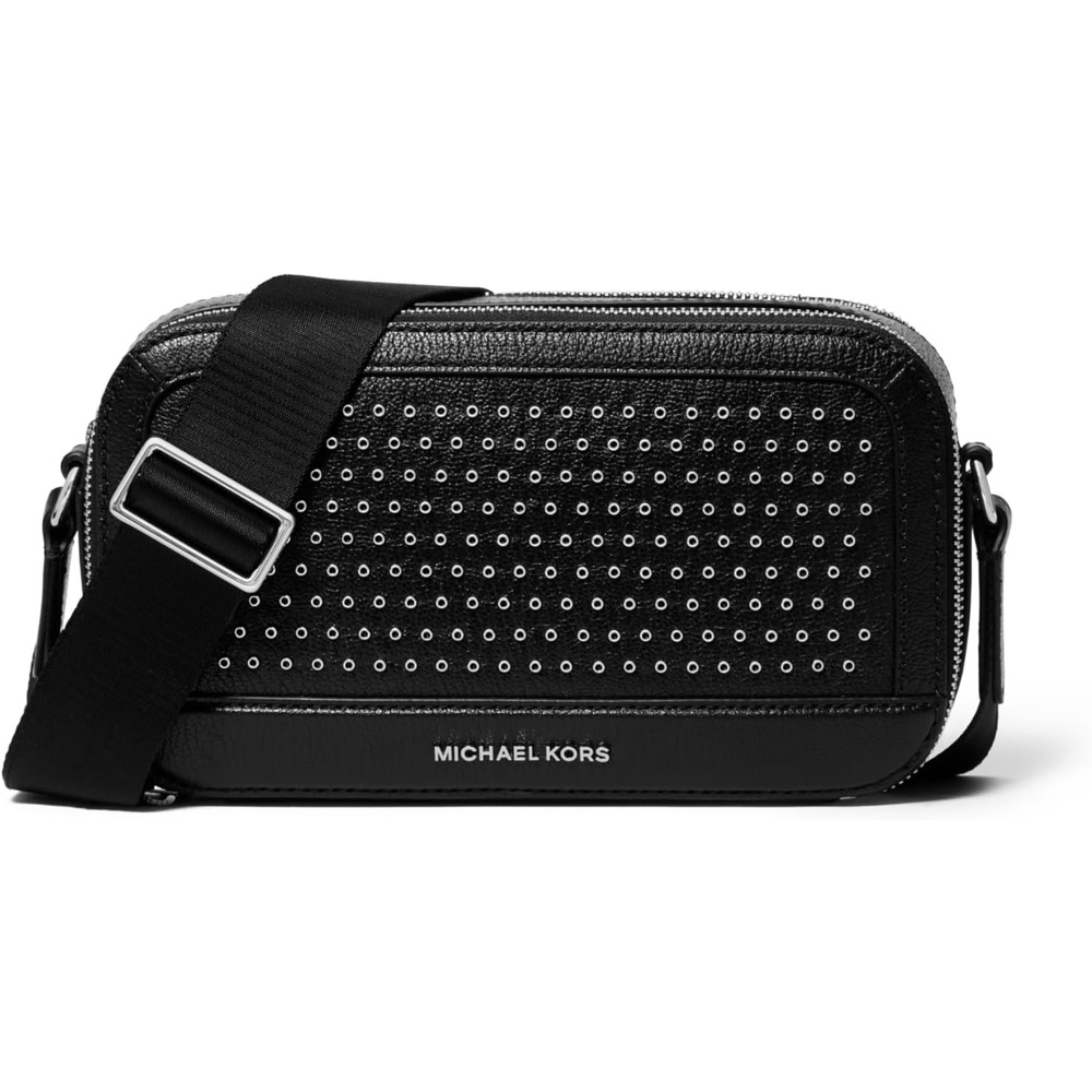 image:imageMichael Kors Hudson Double Zip Long Crossbody Bag SilverTone HardwareBlack