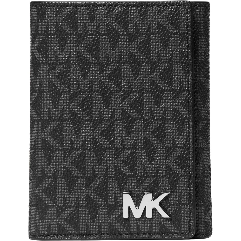 image:imageMichael Kors Hudson Trifold Wallet with IDSilverTone HardwareMK SignatureBlack