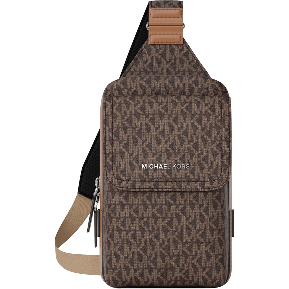 image:imageMichael Kors Mens Hudson Medium Flap Sling PackMK Signature Small BrownLuggageMk SignatureBrownLuggage