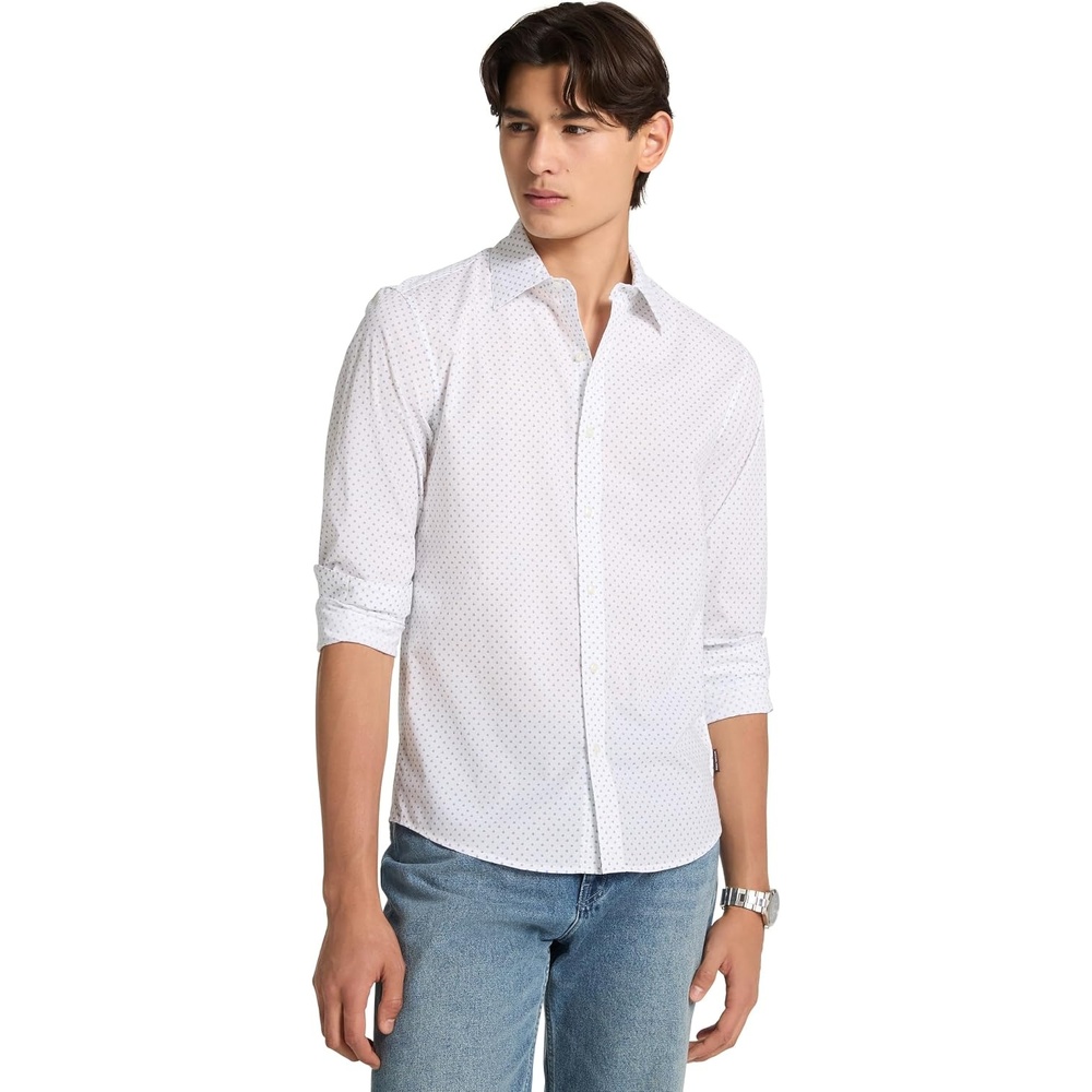 image:imageMichael Kors Mens Long Sleeve CrossHatch Geo ShirtWhite
