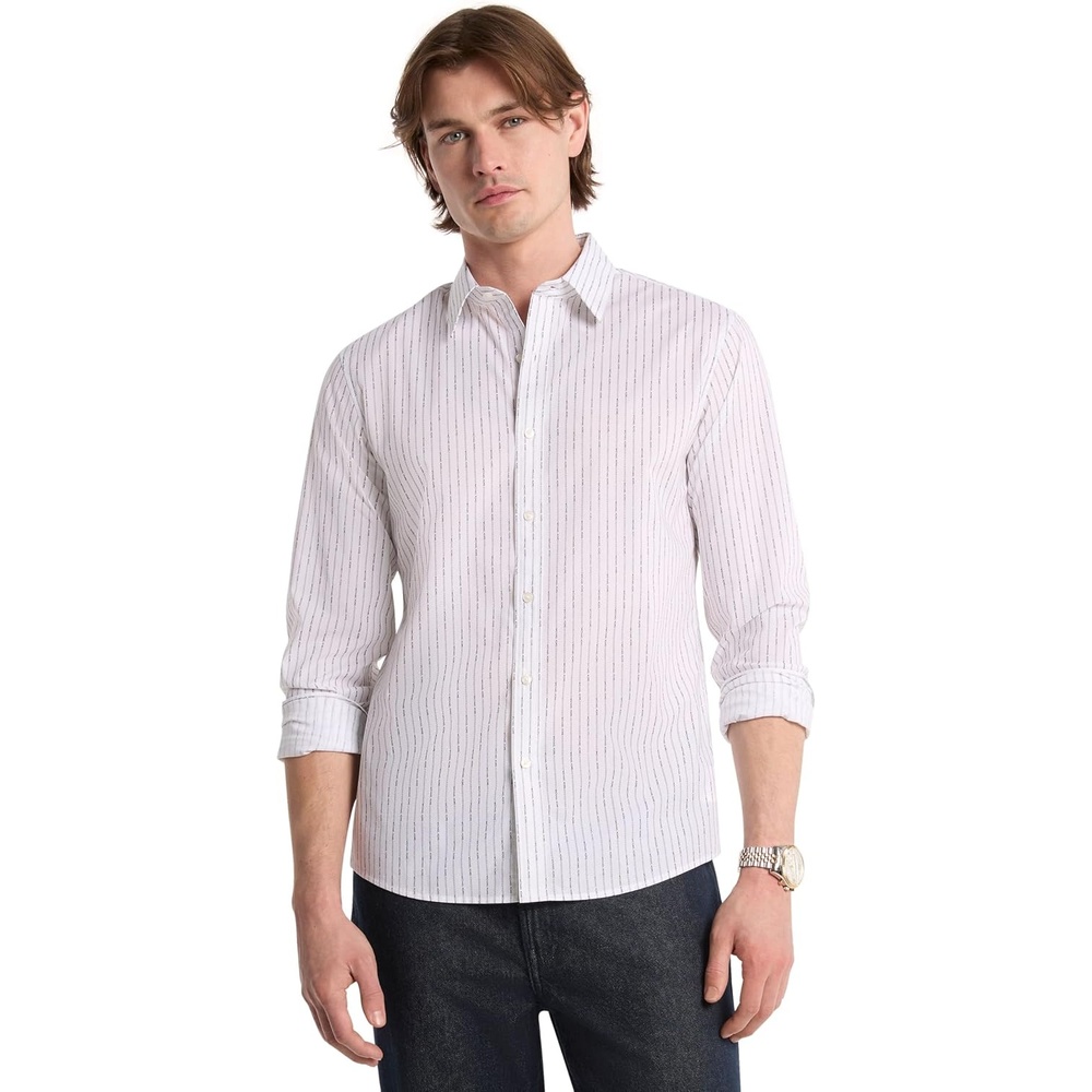 image:imageMichael Kors Mens Long Sleeve Mk Pinstripe ShirtWhite