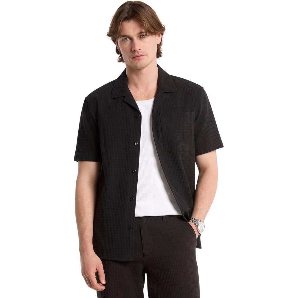 image:imageMichael Kors Mens Short Sleeve Waffle Camp ShirtBlack