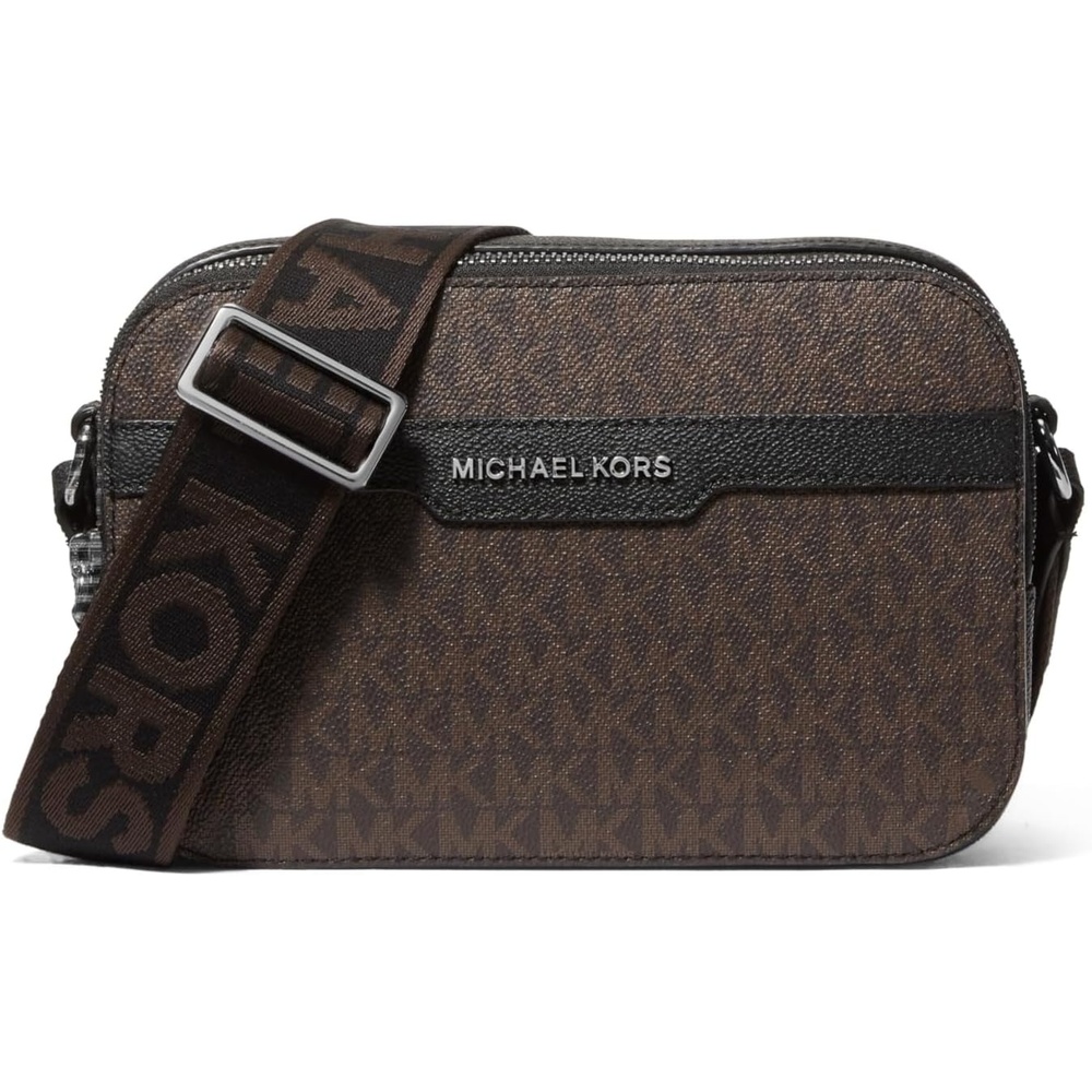 image:imageMichael Kors Unisex Hudson Double Zip Camera BagLight Gunmetal HardwareBrownBlack Signature