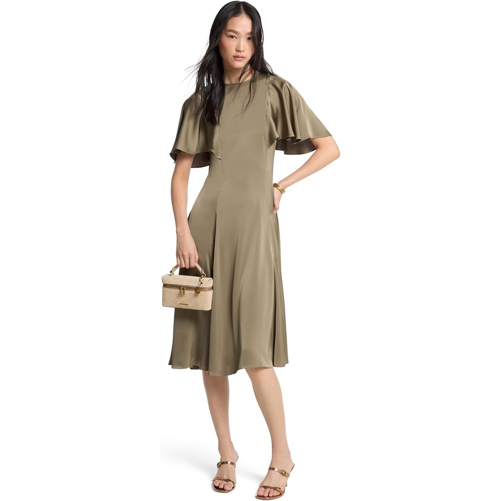 image:imageMichael Kors Womens Cape Sleeve Midi DressSafari Green