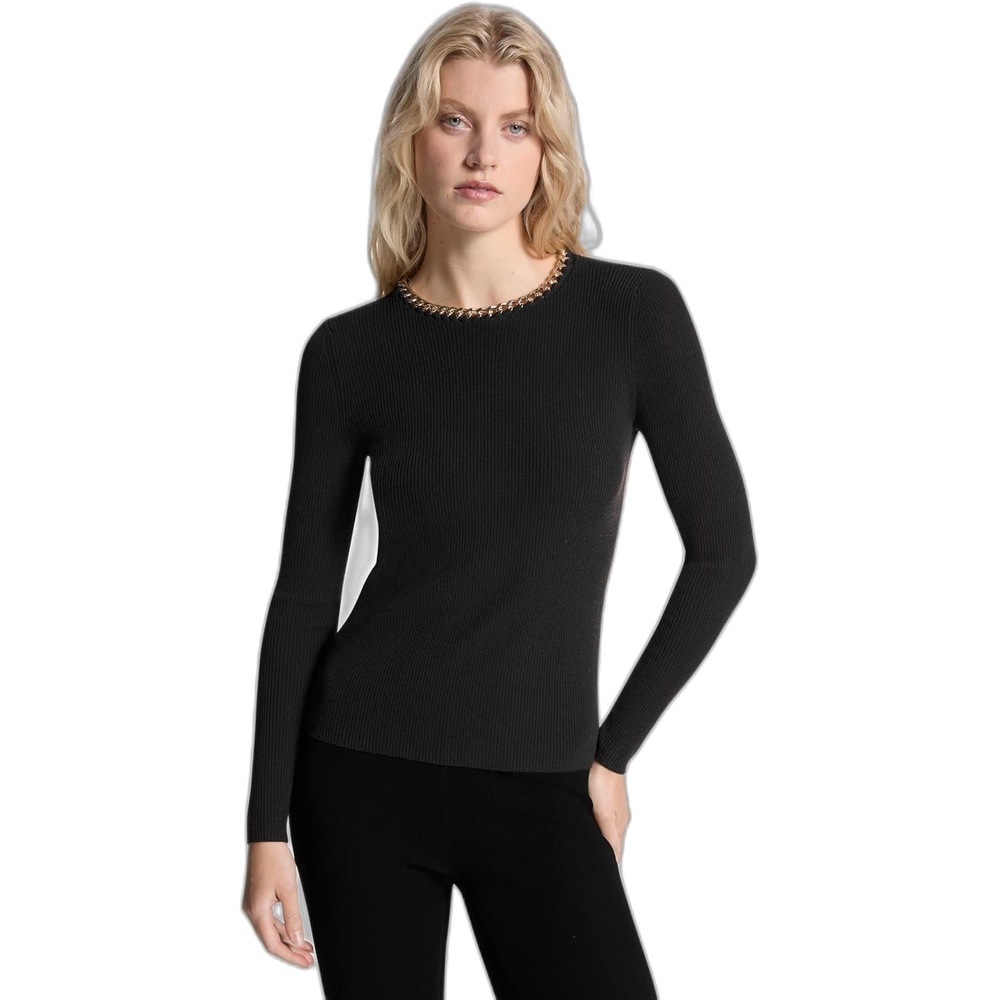 image:imageMichael Kors Womens Chain Neck Long Sleeve Rib SweaterBlack