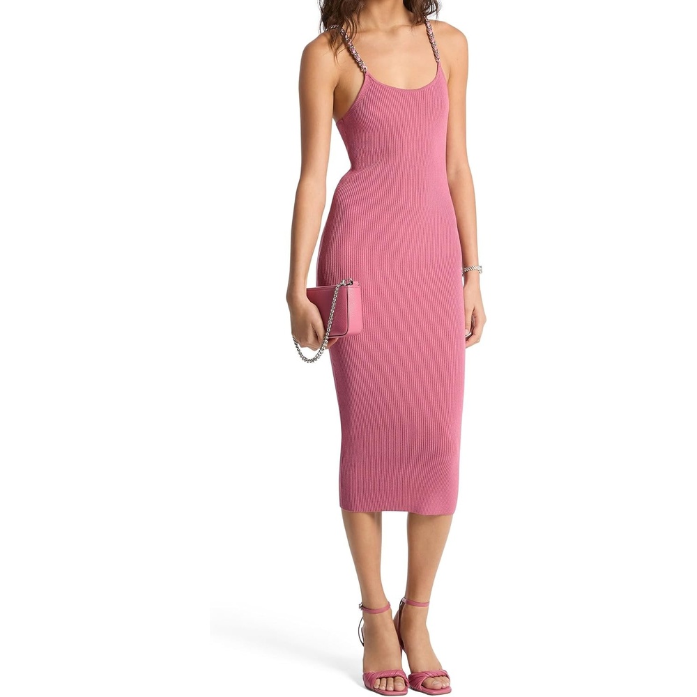 image:imageMichael Kors Womens Chain Strap Midi DressRibbedRosewood