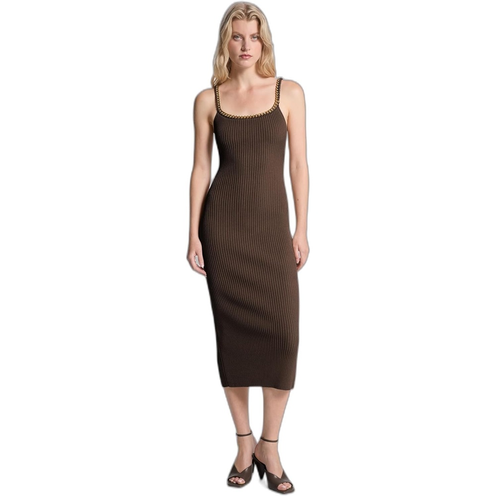 image:imageMichael Kors Womens Chain Trim Ribbed DressChocolate