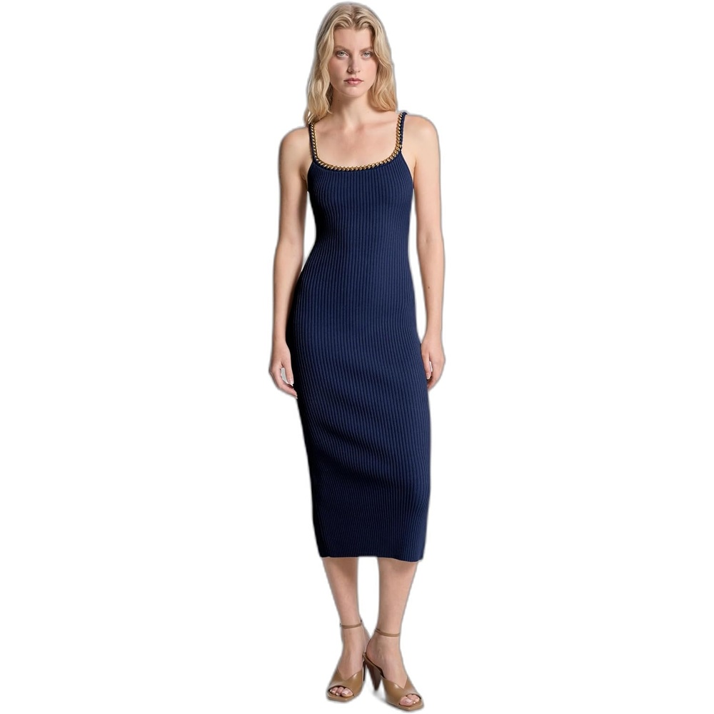 image:imageMichael Kors Womens Chain Trim Ribbed DressMidnight Blue