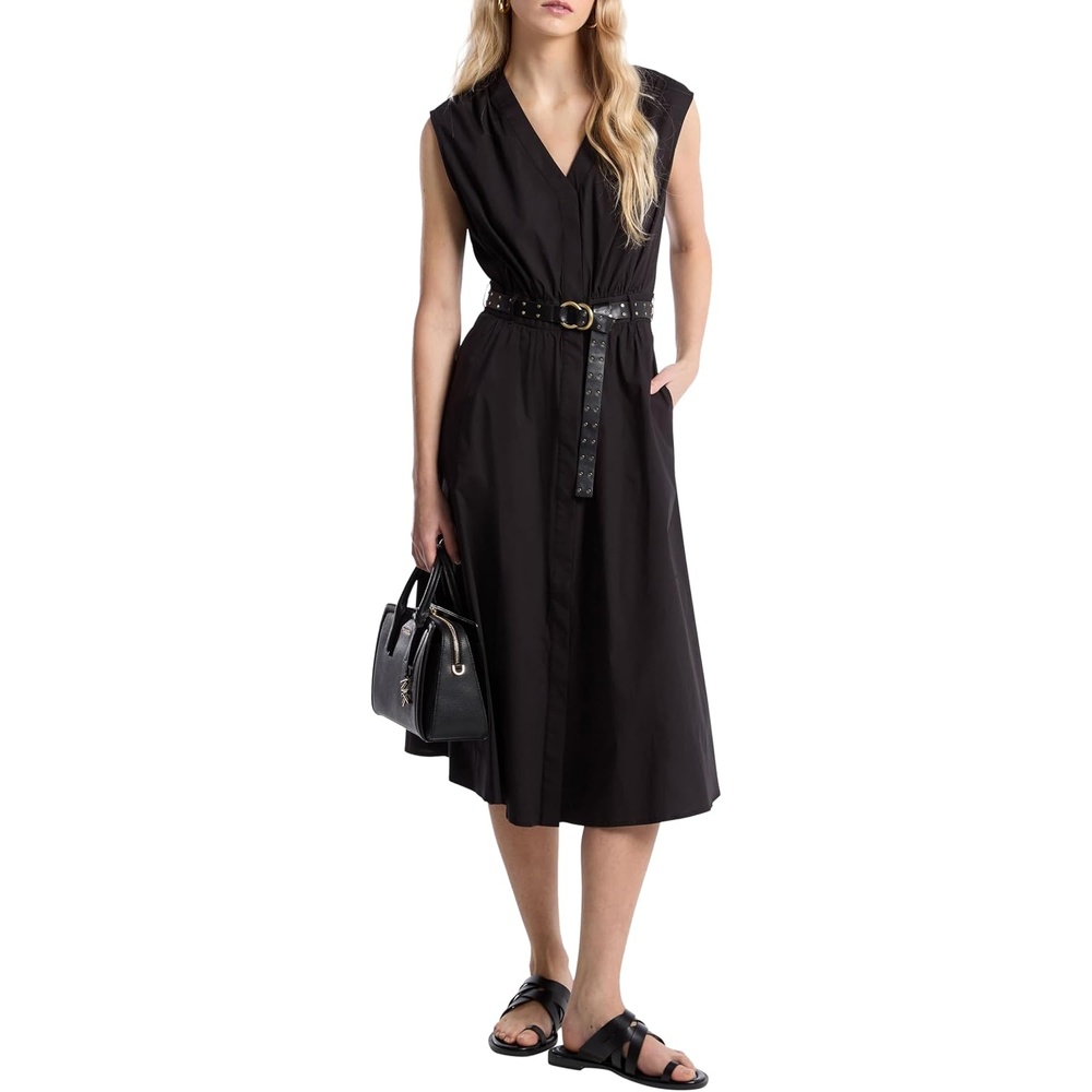 image:imageMichael Kors Womens Cotton Poplin Midi DressBlack