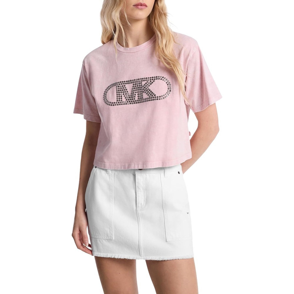 image:imageMichael Kors Womens Cropped Empire Stud TShirtRosewater Wash