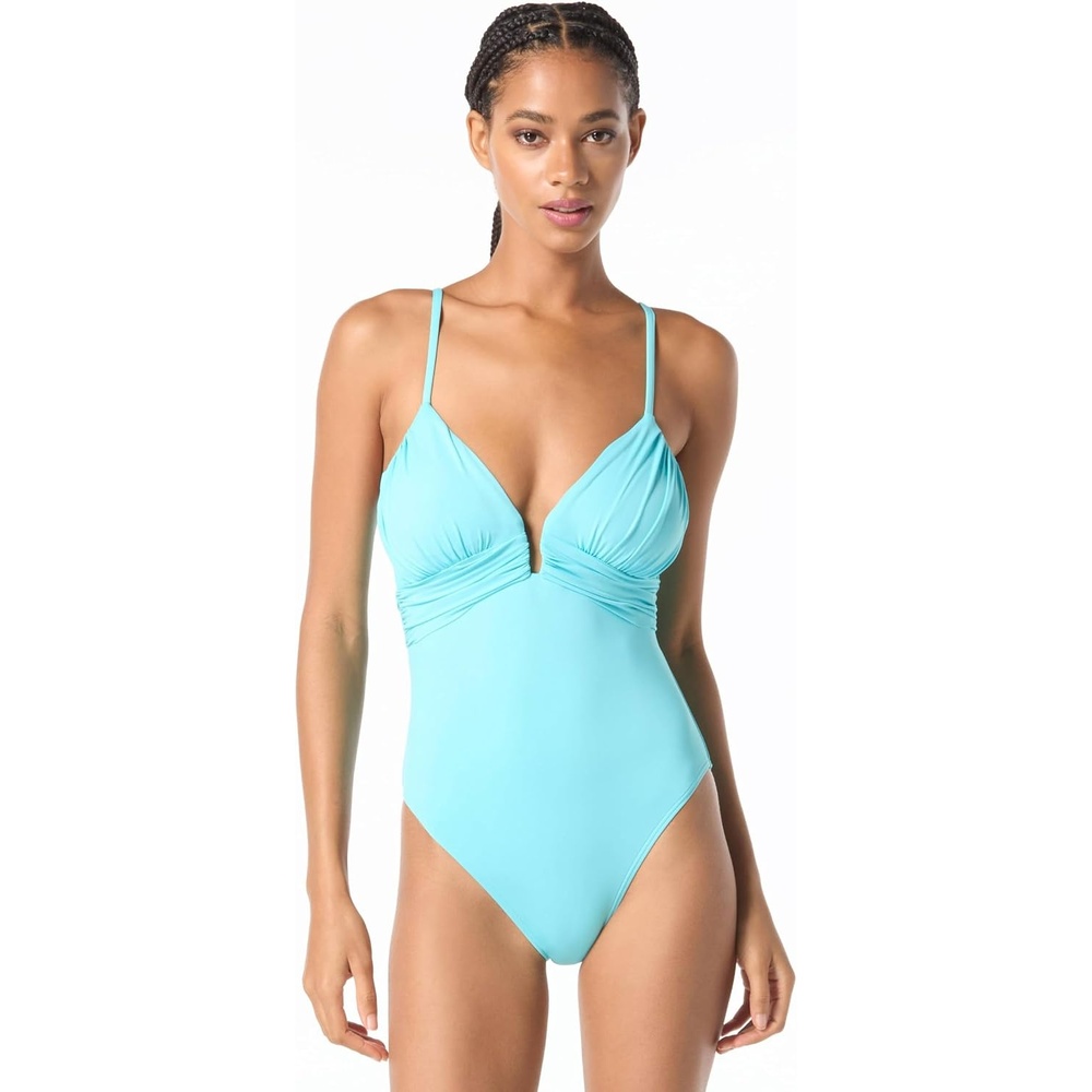 image:imageMichael Kors Womens Draped Plunge One PieceTurquoise
