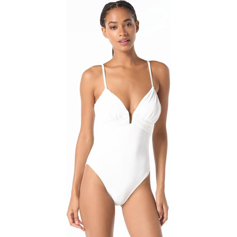image:imageMichael Kors Womens Draped Plunge One PieceWhite