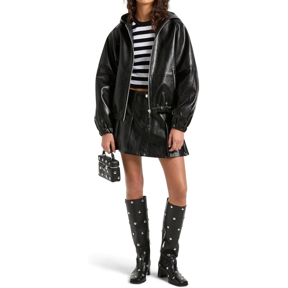 image:imageMichael Kors Womens Faux Leather HoodieBlack