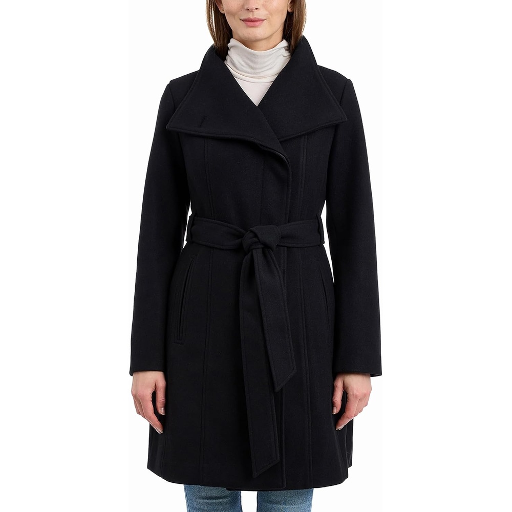 image:imageMichael Kors Womens Faux Wool Wrap Coat With Belt Long Winter Coats for WomenBlack