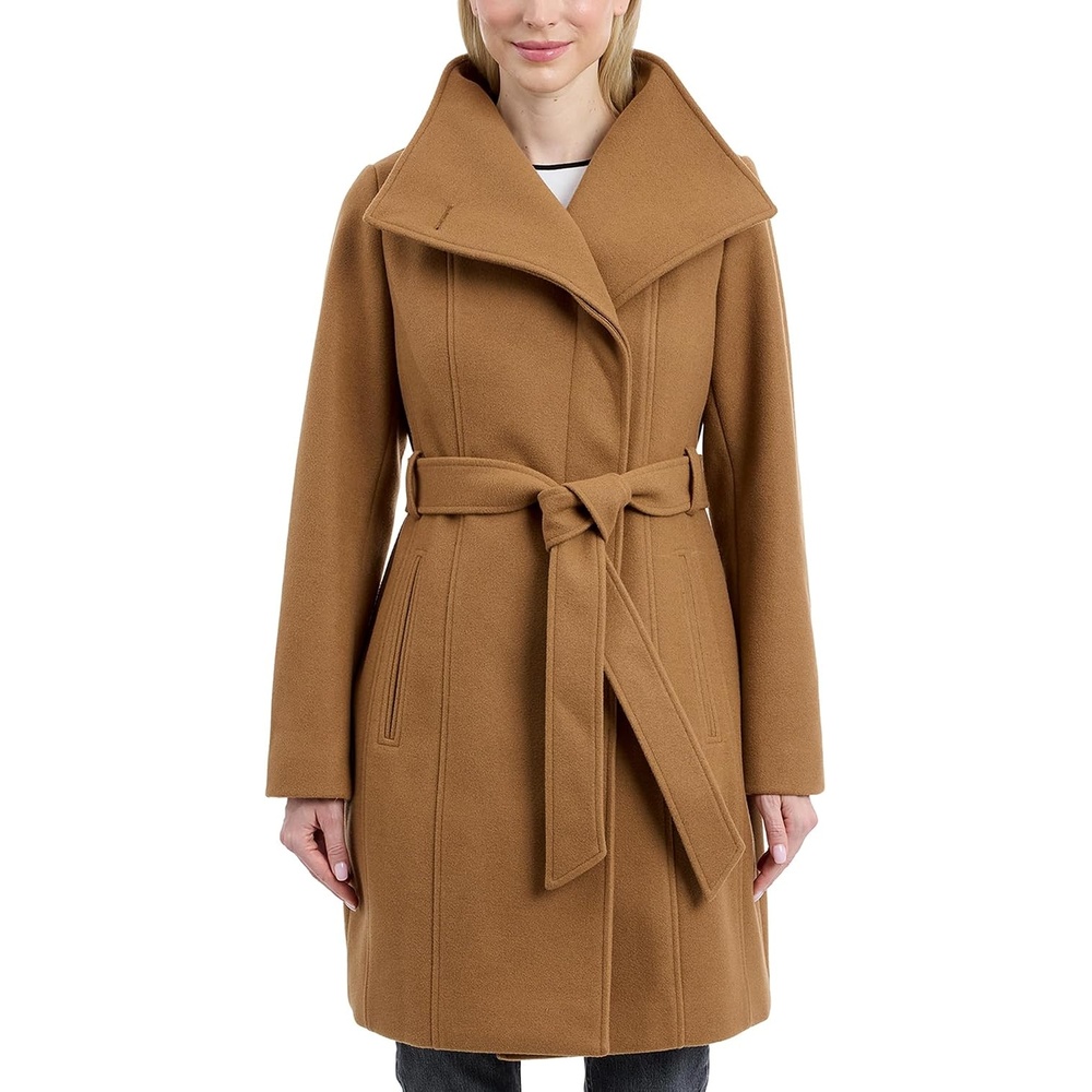 image:imageMichael Kors Womens Faux Wool Wrap Coat With Belt Long Winter Coats for WomenCamel