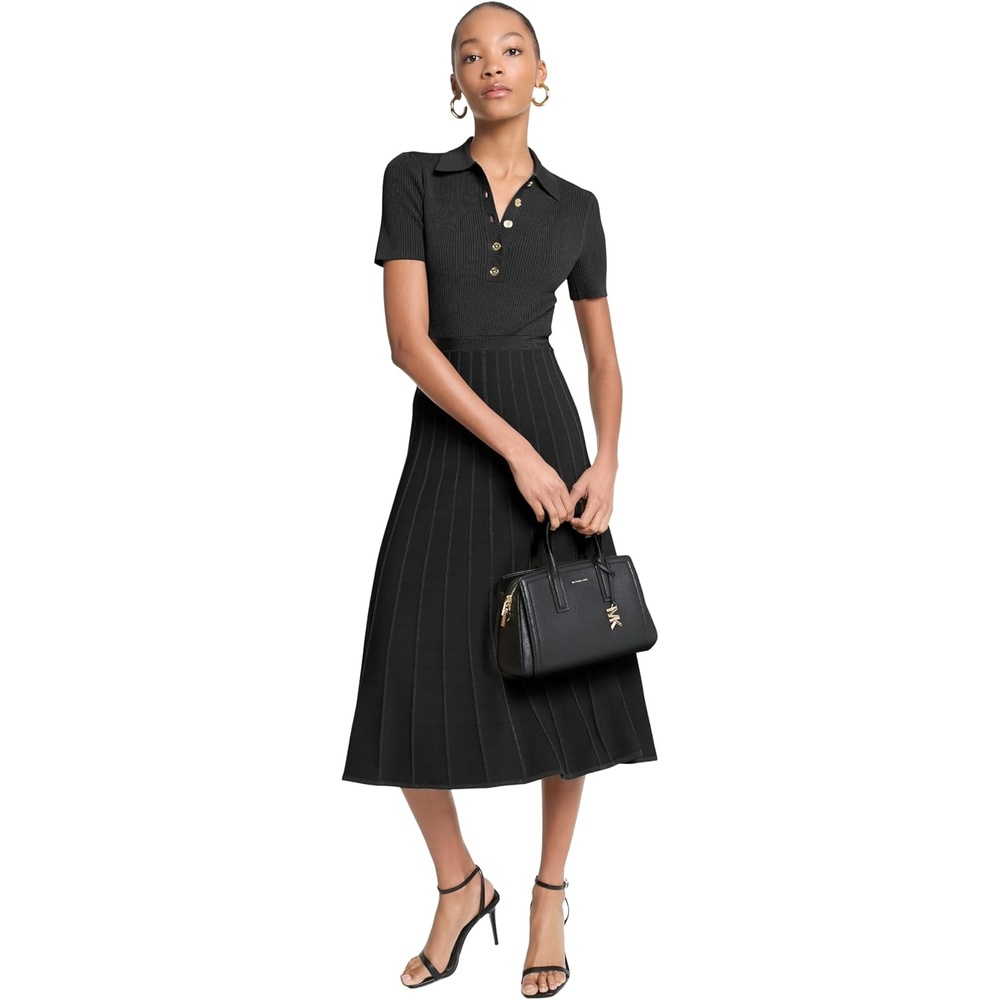 image:imageMichael Kors Womens Fit and Flare Midi Polo DressBlack