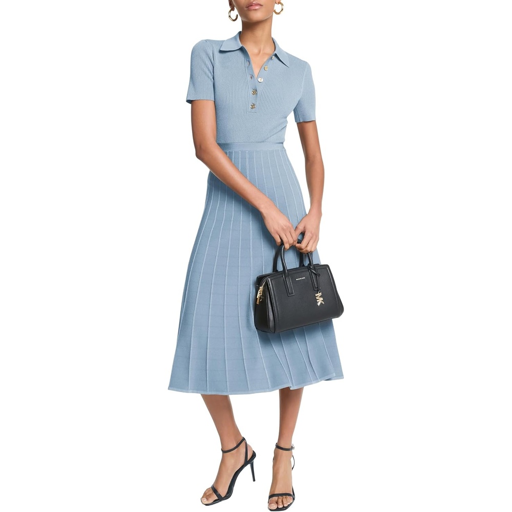 image:imageMichael Kors Womens Fit and Flare Midi Polo DressChambray