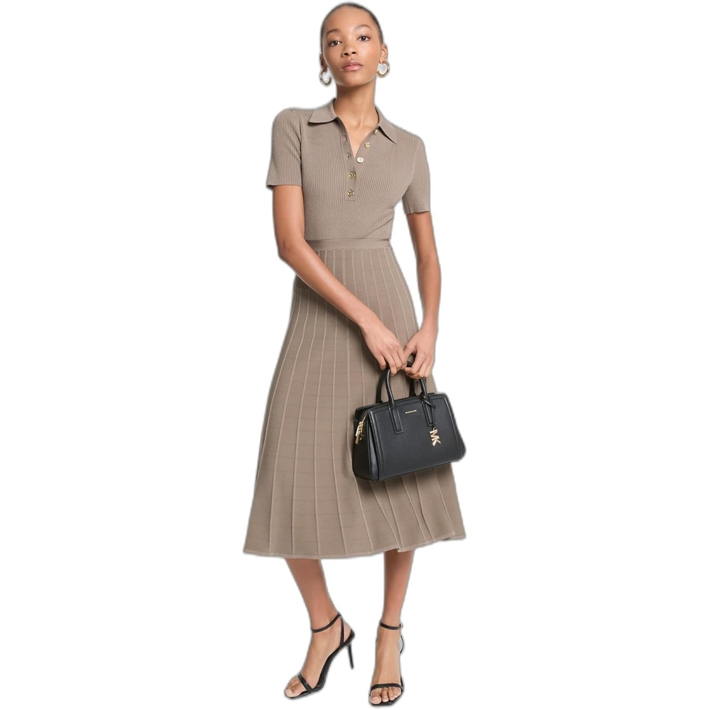 image:imageMichael Kors Womens Fit and Flare Midi Polo DressChestnut