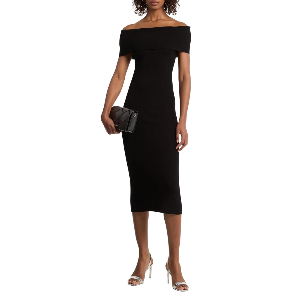image:imageMichael Kors Womens Fold Over Midi DressBlack