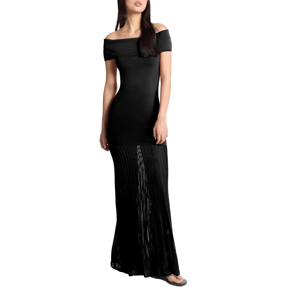 image:imageMichael Kors Womens Fold Over Sheer Maxi DressBlack