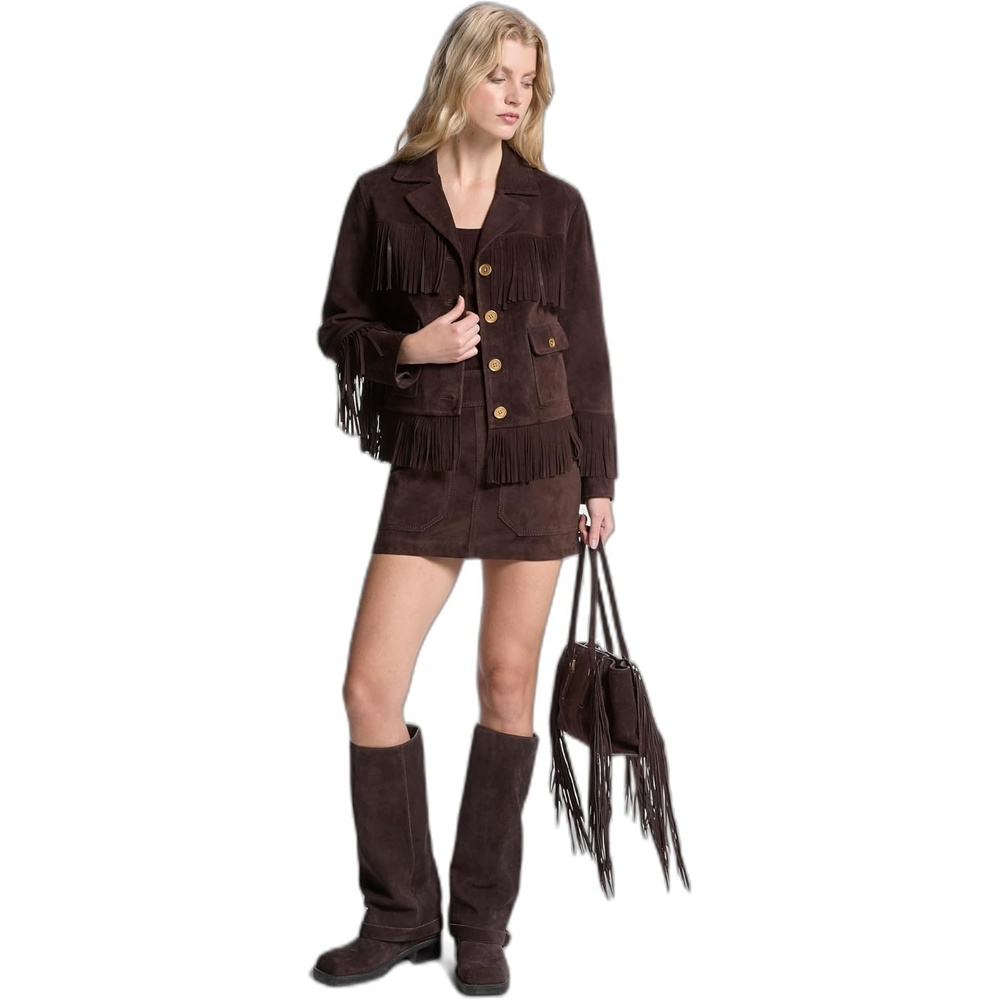 image:imageMichael Kors Womens Fringed Suede JacketChocolate