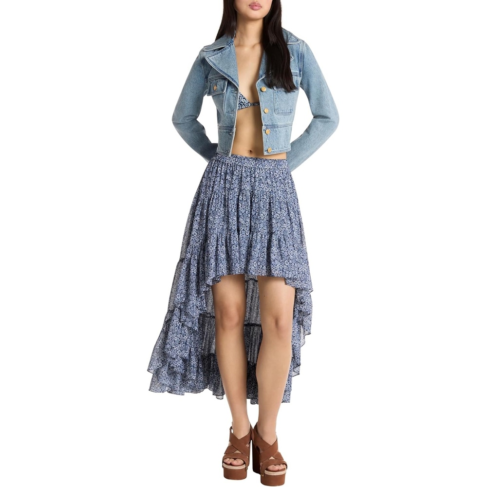 image:imageMichael Kors Womens High Low Tier Maxi SkirtMidnight Blue