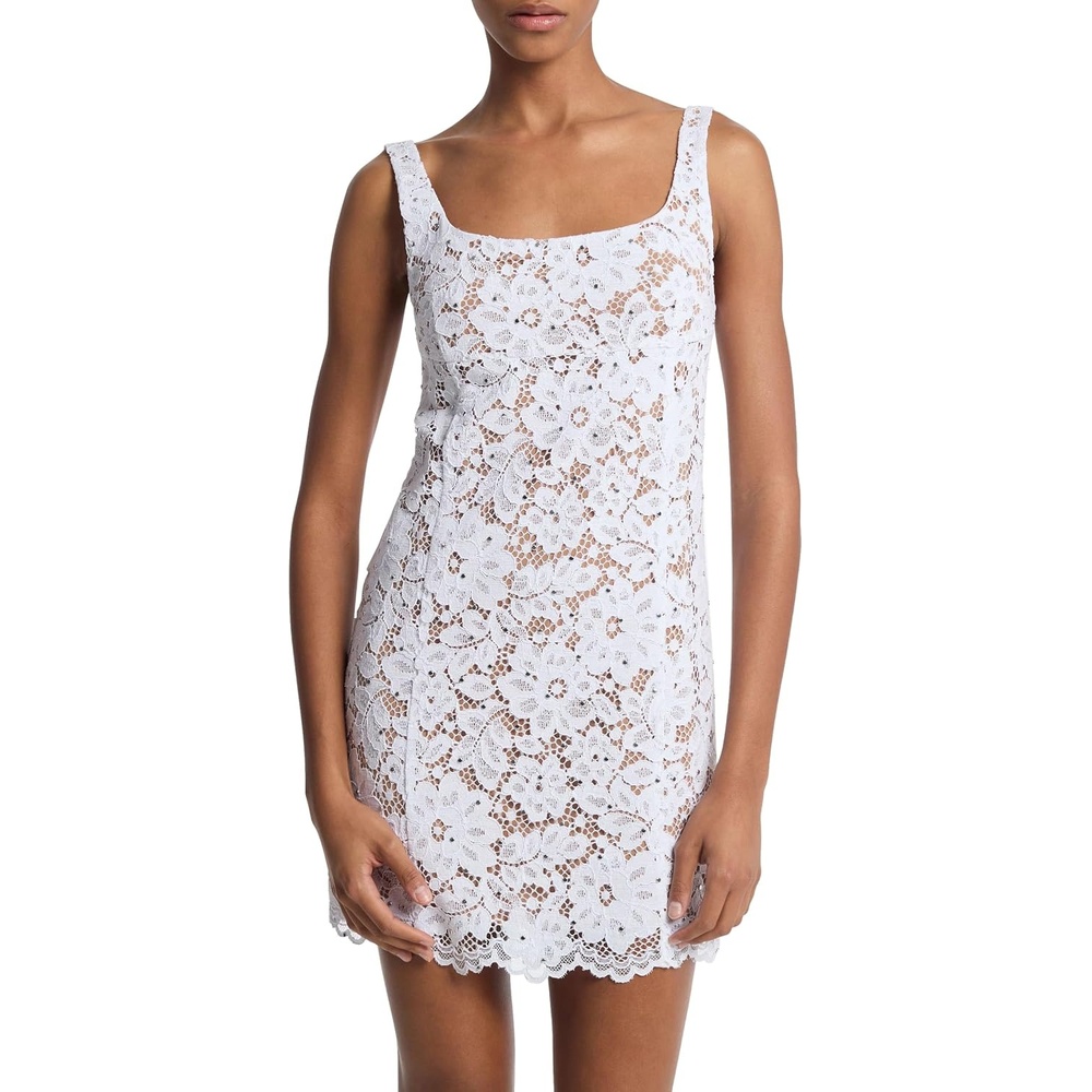 image:imageMichael Kors Womens Lace Square Neck Mini DressWhite