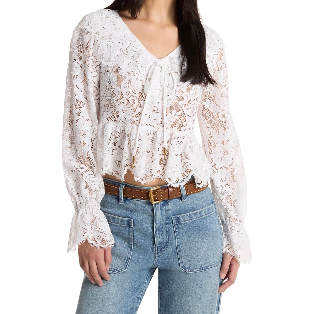 image:imageMichael Kors Womens Lace V Neck TopWhite