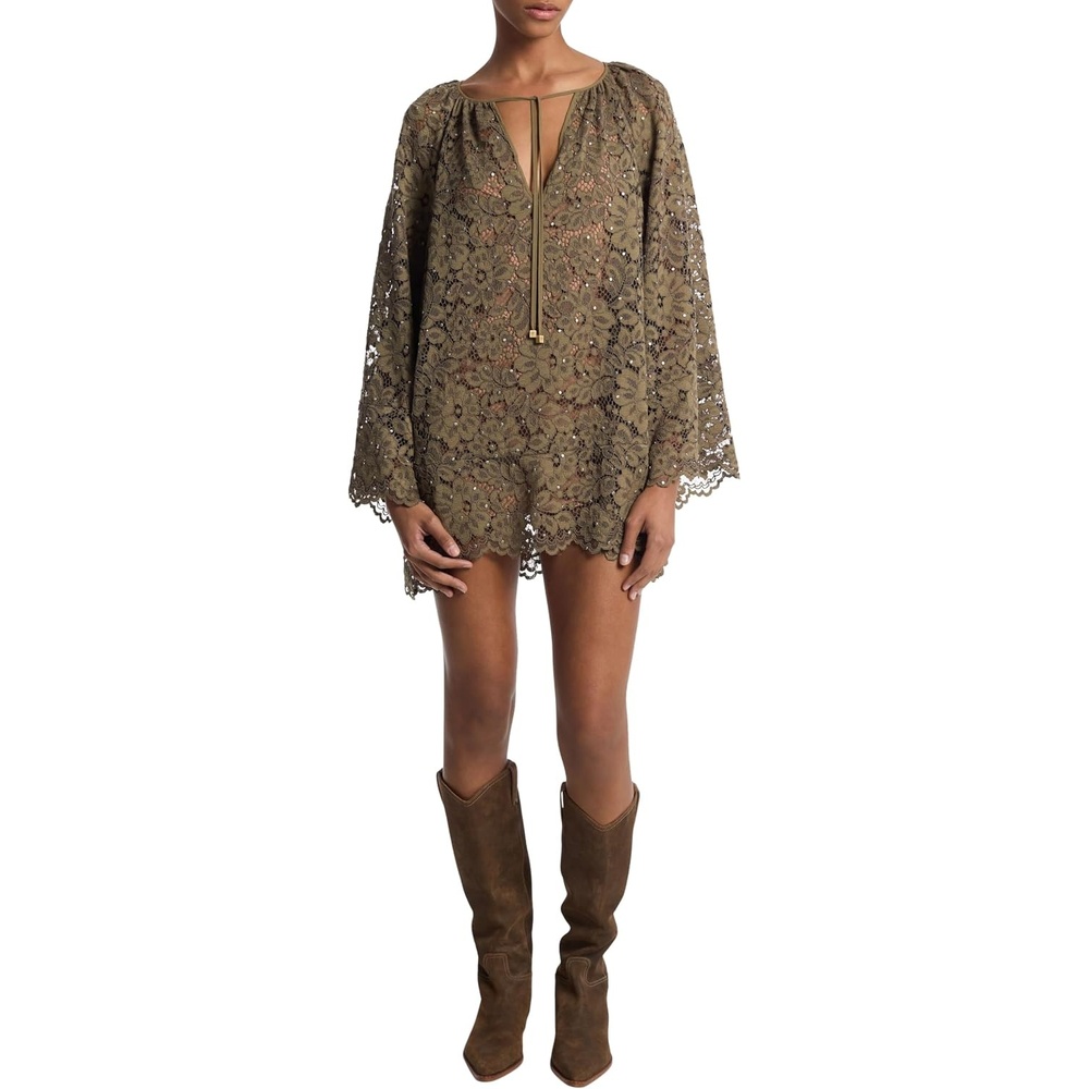 image:imageMichael Kors Womens Lace VNeck DressSafari Green