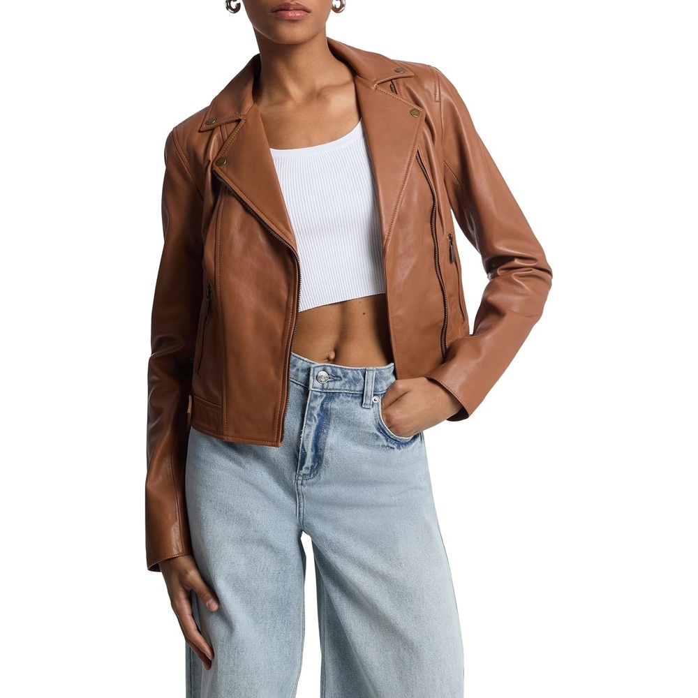 image:imageMichael Kors Womens Leather Moto JacketLuggage