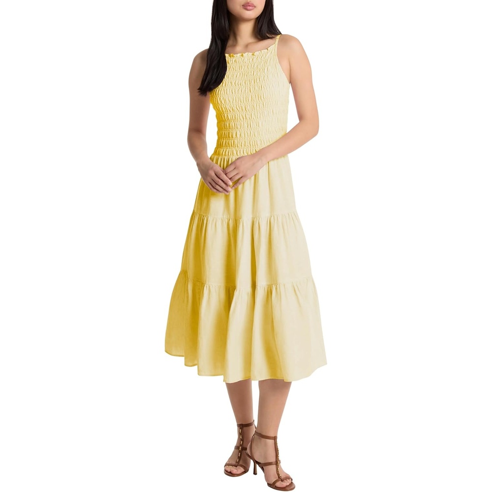 image:imageMichael Kors Womens Linen Smocked Midi DressLemon