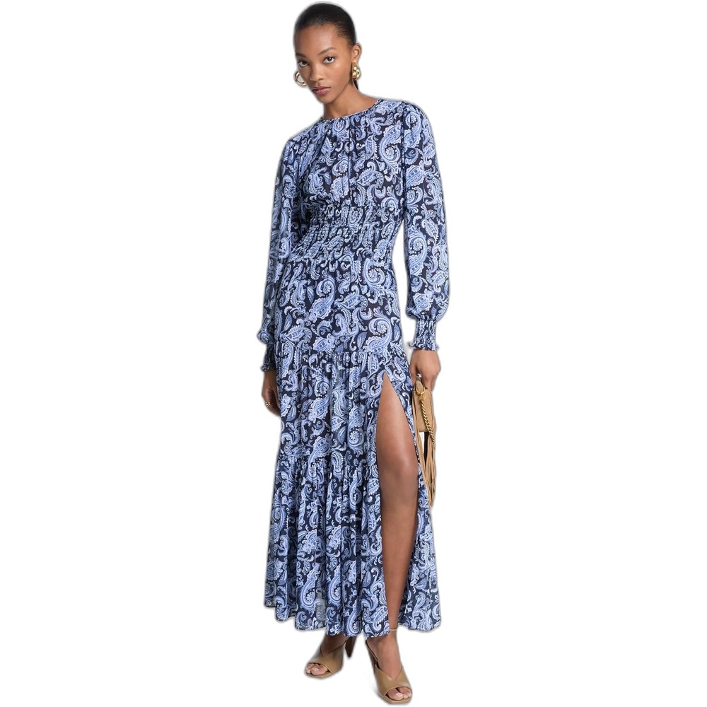 image:imageMichael Kors Womens Long Sleeve Smock Maxi DressFrench Blue