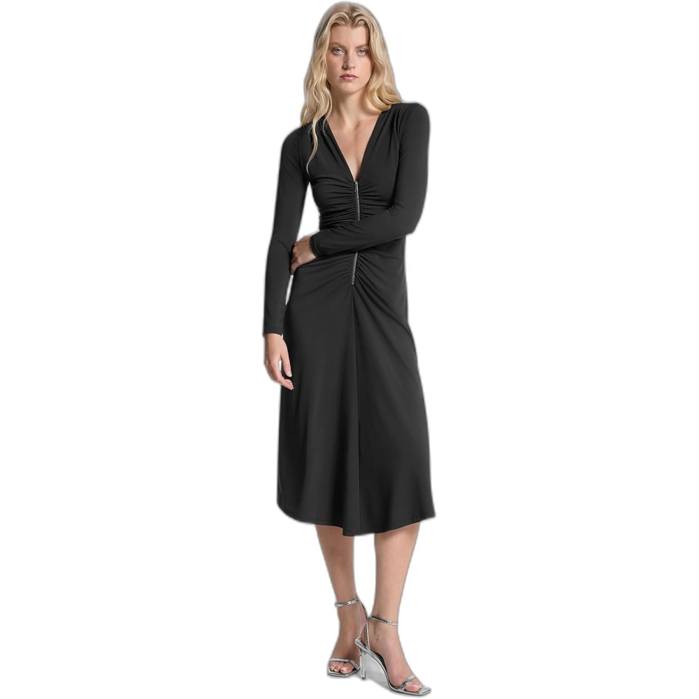 image:imageMichael Kors Womens Long Sleeve Zip Ruched Midi DressBlack