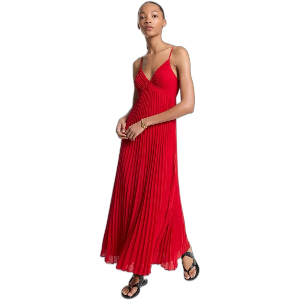 image:imageMichael Kors Womens Maxi Pleated Slip DressCrimson