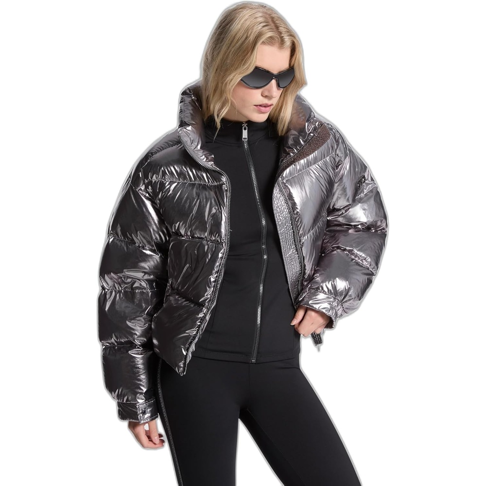 image:imageMichael Kors Womens Metallic Short Down JacketGunmetal