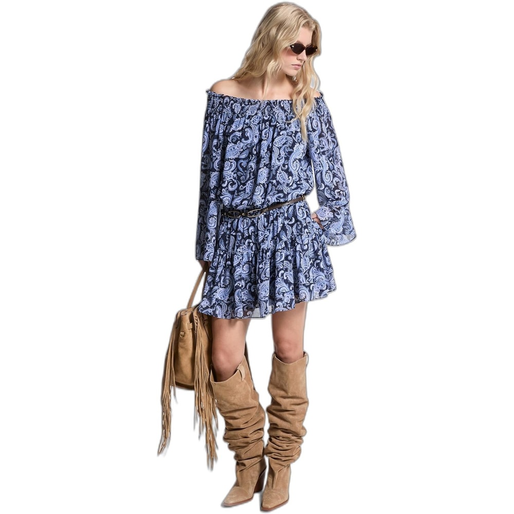 image:imageMichael Kors Womens Off Shoulder Smock Mini DressFrench Blue
