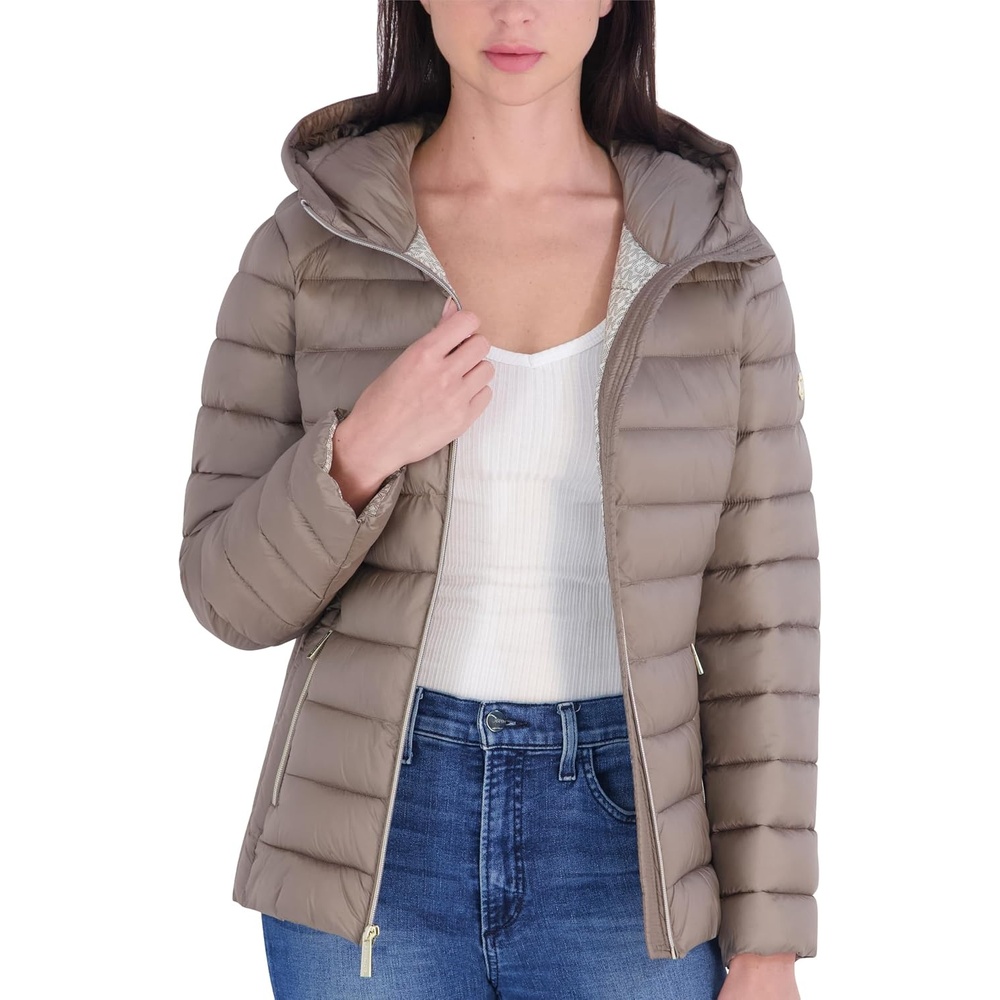 image:imageMichael Kors Womens Packable Puffer Jacket Lightweight Down AlternativeTaupe