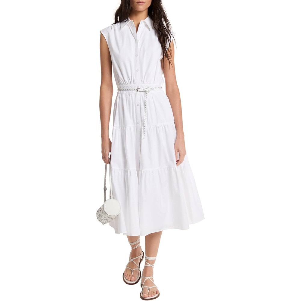 image:imageMichael Kors Womens Poplin Midi Shirt DressWhite