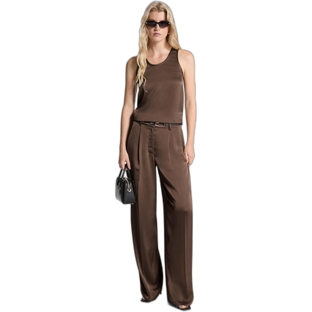 image:imageMichael Kors Womens Satin Wide Leg PantChocolate