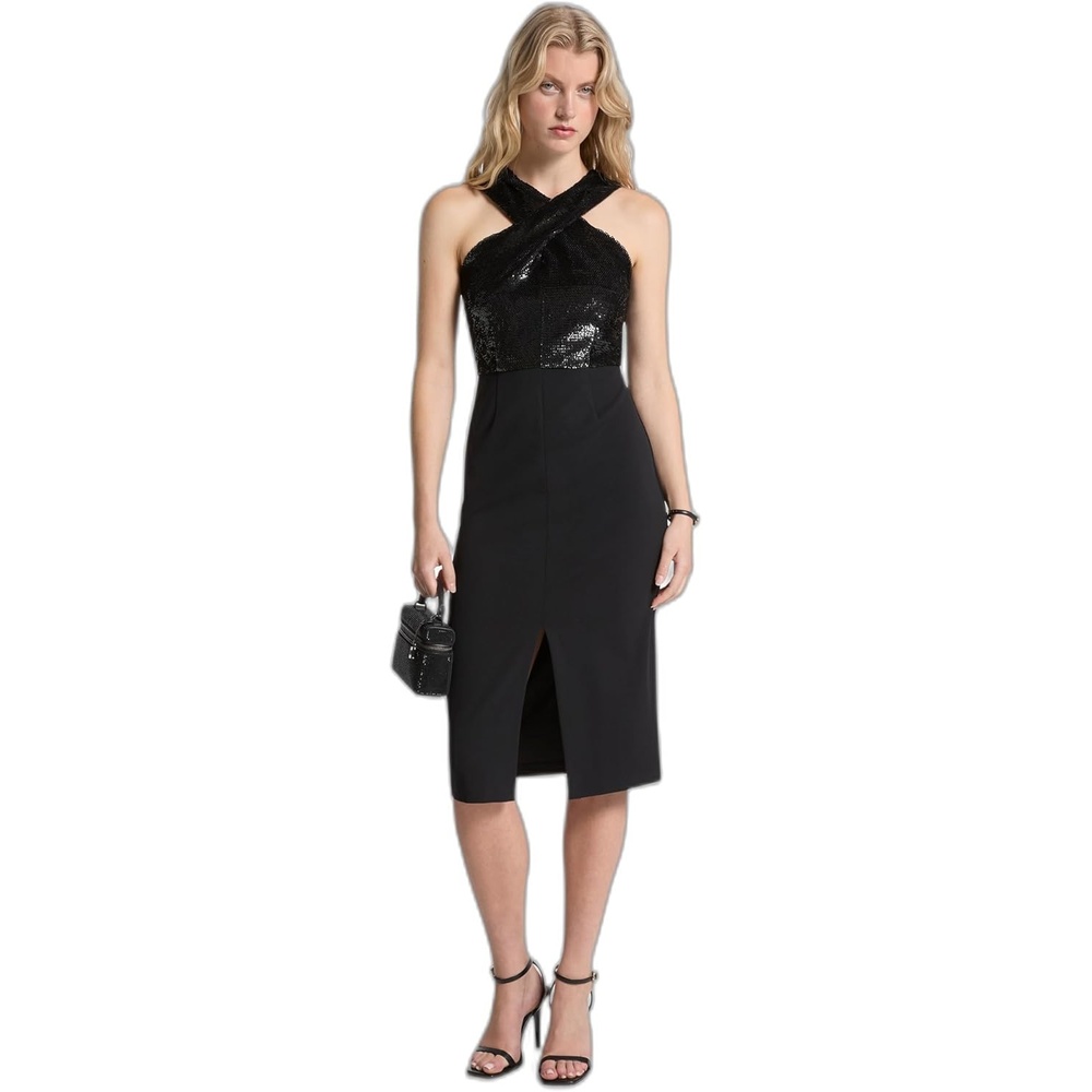 image:imageMichael Kors Womens Sequin Halter Midi DressBlack