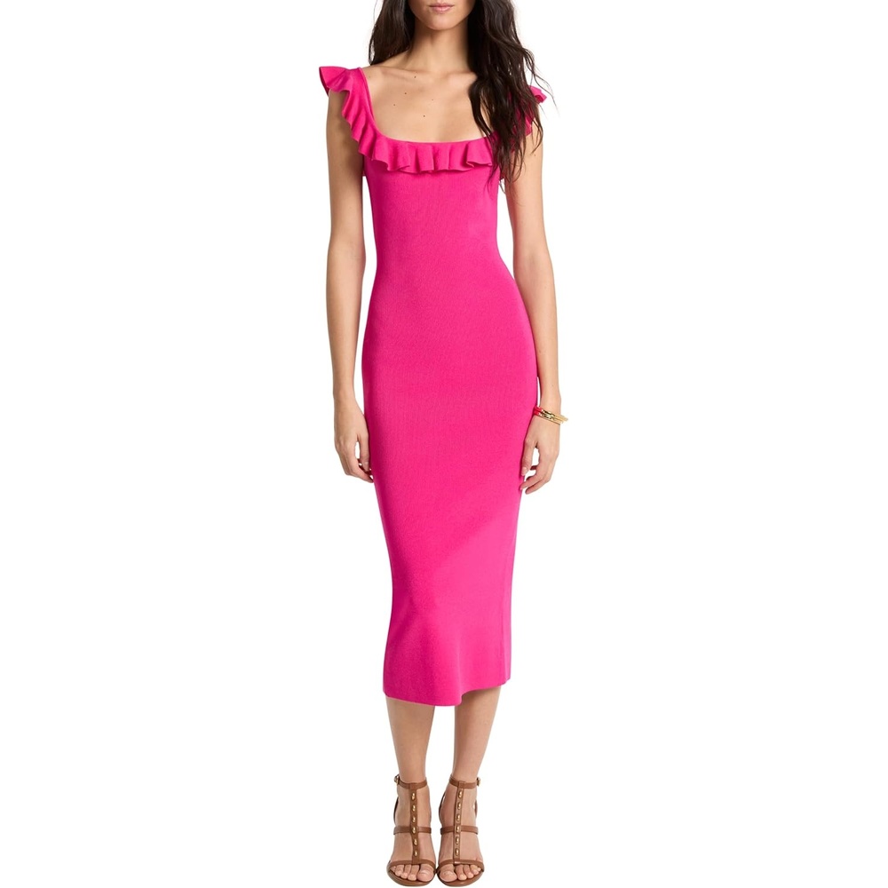 image:imageMichael Kors Womens Sequin Neck Ruffle Midi DressRaspberry
