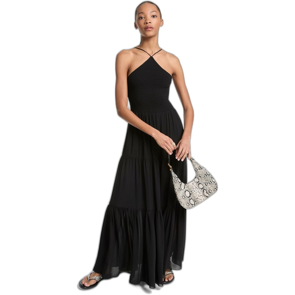 image:imageMichael Kors Womens Smock Halter Neck Maxi DressBlack
