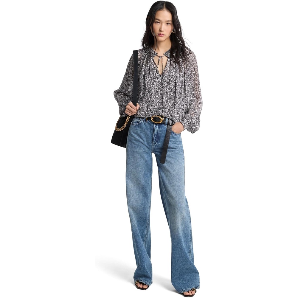 image:imageMichael Kors Womens Smock Tie Neck BlouseBlackBone