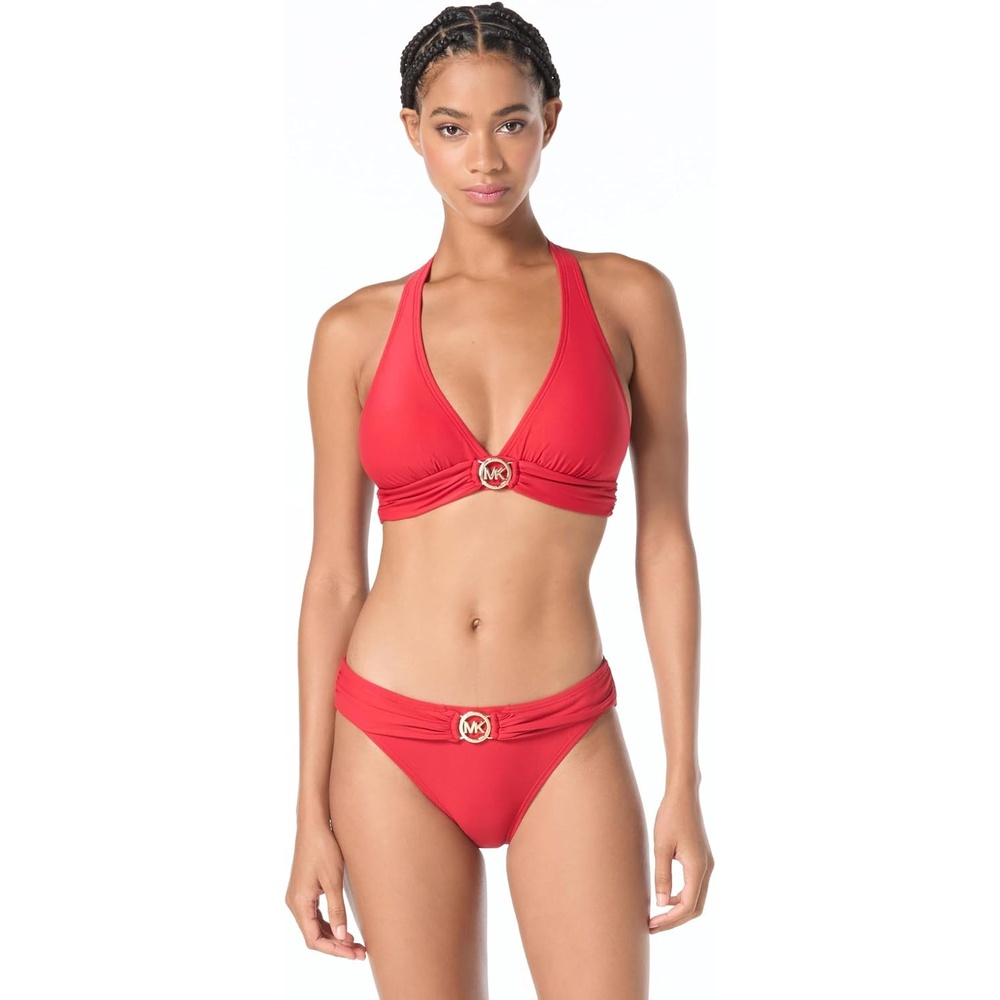 image:imageMichael Kors Womens Solid Logo Ring Halter TopRed