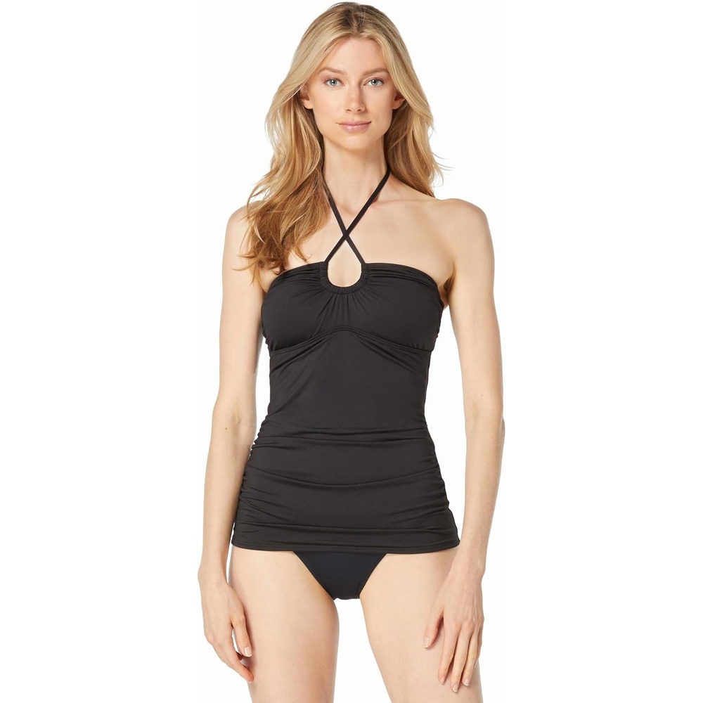 image:imageMichael Kors Womens Solid Shirred Halter TankiniBlack