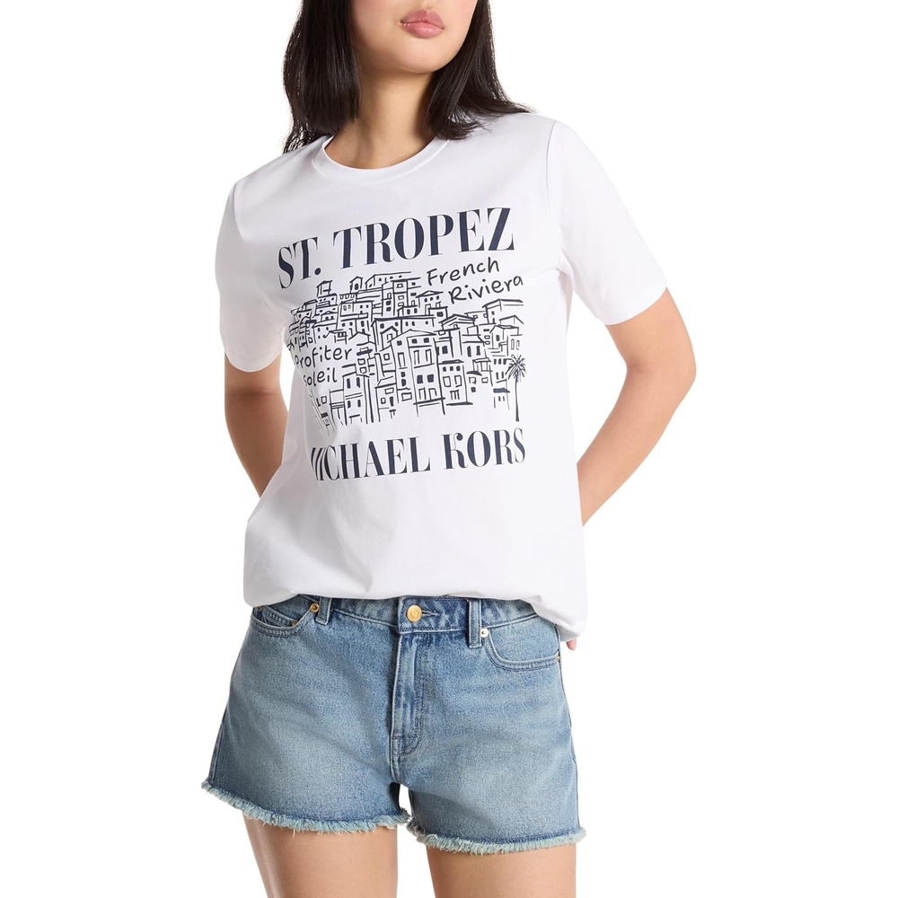 image:imageMichael Kors Womens St Tropez Graphic TeeWhite