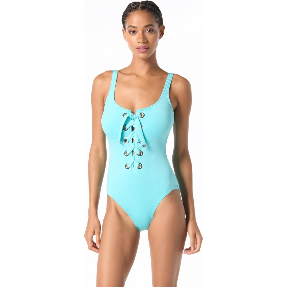 image:imageMichael Kors Womens Standard Solid Lace Up Grommet One PieceTurquoise