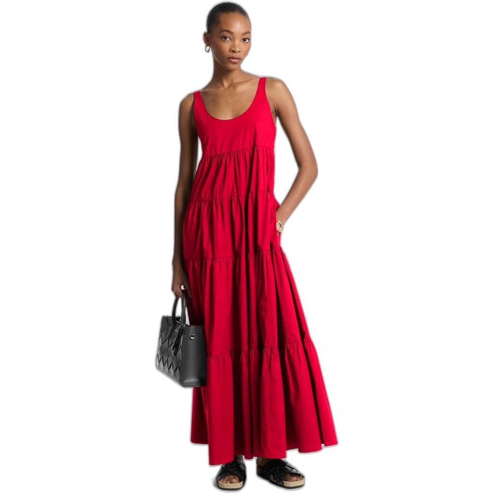 image:imageMichael Kors Womens Stretch Cotton Tiered DressCrimson