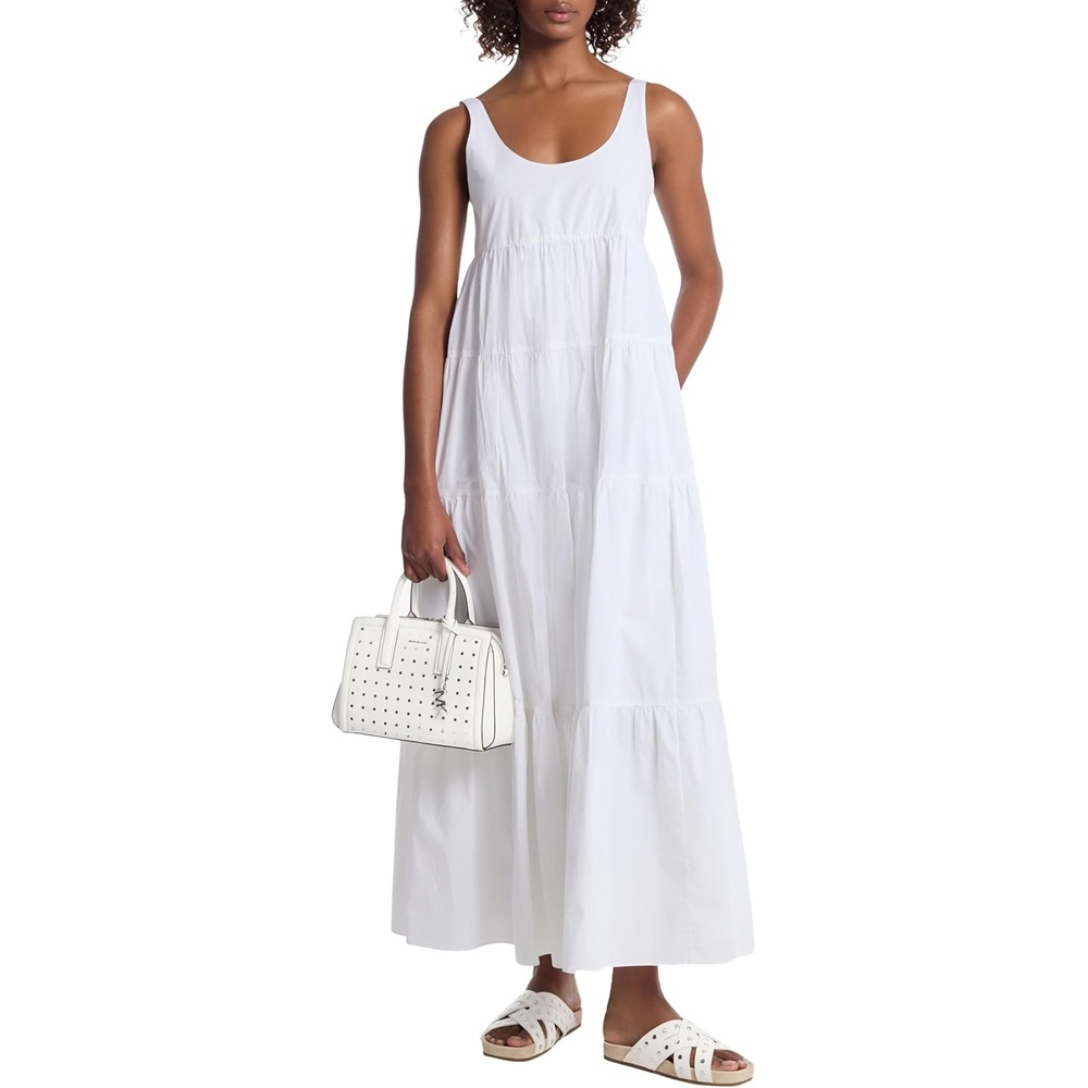image:imageMichael Kors Womens Stretch Cotton Tiered DressWhite